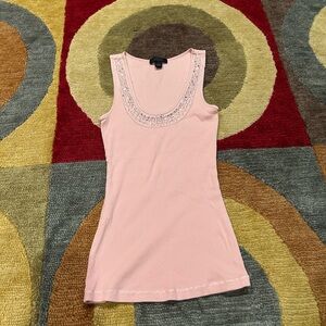 Express Vintage Y2K Style Pink Slim Fit Ribbed Tank Top Beaded Sequin Size Small